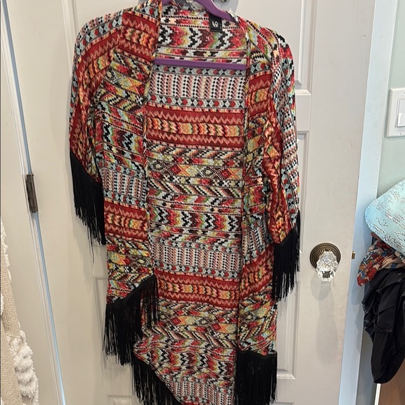 Boho Chic Multicolor Fringe Kimono - Picture 1 of 5